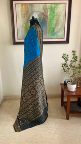 GARVITA – BLUE KHANDUA WITH PEACOCK FEATHER MOTIFS & BANDHA BORDER