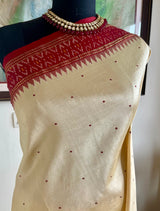 GUNJALI — CREAM POCHAMPALLY WITH MAROON IKKAT AND TEMPLE DETAILS