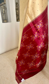 GUNJALI — CREAM POCHAMPALLY WITH MAROON IKKAT AND TEMPLE DETAILS