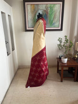 GUNJALI — CREAM POCHAMPALLY WITH MAROON IKKAT AND TEMPLE DETAILS