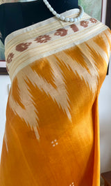 ELINAA – OCHRE ODISHA HANDLOOM WITH FLORAL BANDHA AND TEMPLE MOTIFS