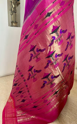 DEVDUTTA – MAGENTA PAITHANI WITH DOUBLE MOR KUNDA AANCHAL AND NARALI BORDER