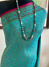 DILRUBA – BLUE TANCHOI WITH FLORAL MOTIFS AND PAISLEY AANCHAL