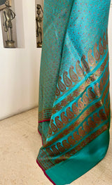 DILRUBA – BLUE TANCHOI WITH FLORAL MOTIFS AND PAISLEY AANCHAL