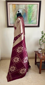 SURONIKA- PEACH OFFWHITE AND BROWN POCHAMPALLY PATLI SAREE