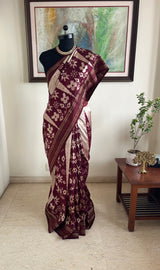 SURONIKA- PEACH OFFWHITE AND BROWN POCHAMPALLY PATLI SAREE