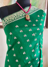 KUNALIKA GREEN ASSAM SILK WITH PINK FLORAL WEAVES