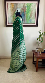 KUNALIKA GREEN ASSAM SILK WITH PINK FLORAL WEAVES