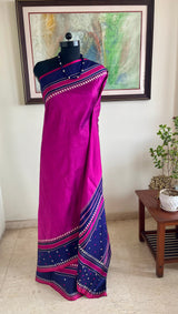RAHI — MAGENTA KANJIVARAM WITH CONTRAST NAVY FLORAL BORDERS