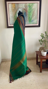 SHARADI — GREEN STRIPED KANJIVARAM WITH THAZHAMPU AANCHAL