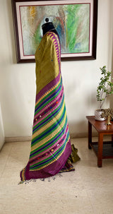 MIDHAANITA- GREEN GOPALPUR TUSSAR WITH DONGRIA MOTIFS