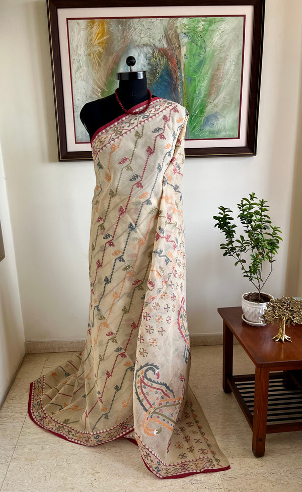 ADRITA – COTTON JAMDANI SAREE WITH MULTICOLOURED MOTIFS