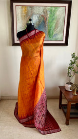 SMERA – BURNT ORANGE KHANDUA SILK WITH BANDHA FLORAL AANCHAL