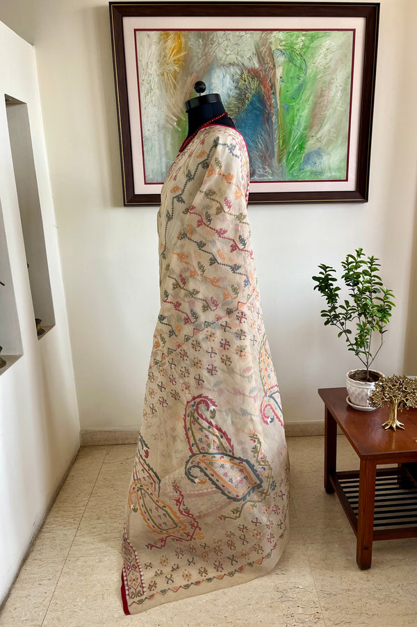 ADRITA – COTTON JAMDANI SAREE WITH MULTICOLOURED MOTIFS