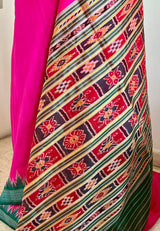 SHILAJA – MAGENTA ODISHA KHANDUA WITH BANDHA AANCHAL AND RUDRAKSHA