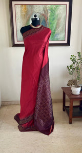 ARYAKI – BRICK RED POCHAMPALLY SILK WITH GEOMETRIC IKAT MOTIFS