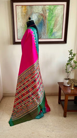 SHILAJA – MAGENTA ODISHA KHANDUA WITH BANDHA AANCHAL AND RUDRAKSHA