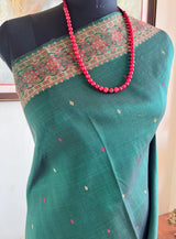 SPOORTHI — GREEN BANARASI WITH FLORALS AND PEACOCK DETAILS