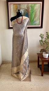 FARAH – METALLIC GREY TISSUE KATAN WITH MEENAKARI AND ZARI