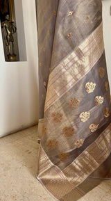 FARAH – METALLIC GREY TISSUE KATAN WITH MEENAKARI AND ZARI