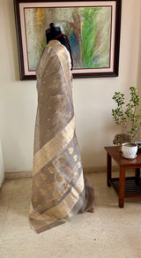 FARAH – METALLIC GREY TISSUE KATAN WITH MEENAKARI AND ZARI
