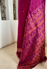MEDHAVINI – OCHRE THREADWORK DEFINES THIS MAGENTA-MAROON KANJIVARAM