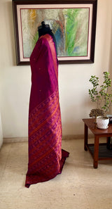 MEDHAVINI – OCHRE THREADWORK DEFINES THIS MAGENTA-MAROON KANJIVARAM