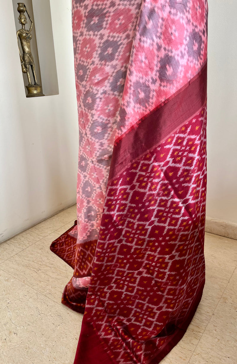 YUTI- PINK AND GREY POCHAMPALLY IKKAT, UNUSUAL MAROON AND OCHRE