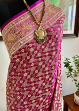 ZEENAT- REVERSIBLE TANCHOI BANARASI IN BEIGE AND MAGENTA PINK