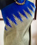 VAKUL – BLUE TEMPLE BORDERS ON GREY KANJIVARAM SILK