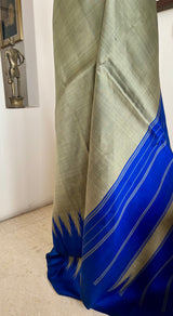 VAKUL – BLUE TEMPLE BORDERS ON GREY KANJIVARAM SILK