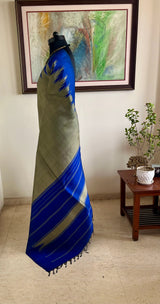 VAKUL – BLUE TEMPLE BORDERS ON GREY KANJIVARAM SILK