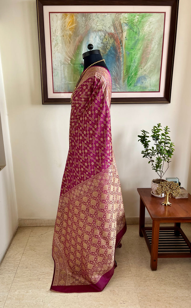 ZEENAT- REVERSIBLE TANCHOI BANARASI IN BEIGE AND MAGENTA PINK