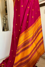 HASINI- MAGENTA KORVAI KANJIVARAM WITH ORANGE BORDER AND PETNI AANCHAL