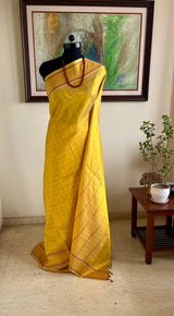 INDUREKHA – YELLOW CHECKS AND EARTHY STRIPES IN KANJIVARAM SILK