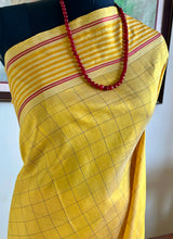 INDUREKHA – YELLOW CHECKS AND EARTHY STRIPES IN KANJIVARAM SILK