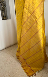 INDUREKHA – YELLOW CHECKS AND EARTHY STRIPES IN KANJIVARAM SILK