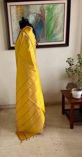 INDUREKHA – YELLOW CHECKS AND EARTHY STRIPES IN KANJIVARAM SILK