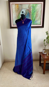 PREMAVATHI- BLUE KANJIVARAM SILK SAREE WITH PINK STRIPES