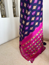 ISHRA - PURPLE DOUBLE IKAT POCHAMPALLY SAREE WITH MAGENTA AANCHAL