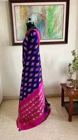 ISHRA - PURPLE DOUBLE IKAT POCHAMPALLY SAREE WITH MAGENTA AANCHAL