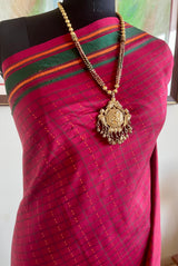 DHAVIKA - RED MAROON KANJIVARAM SILK SAREE WITH CHECKED WEAVE