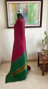 DHAVIKA - RED MAROON KANJIVARAM SILK SAREE WITH CHECKED WEAVE