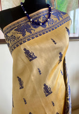 SURANGANA- BEIGE NAVY BALUCHARI SILK SAREE WITH RAMAYANA MOTIFS