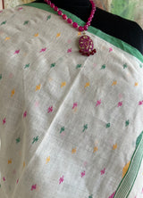 SRIJANI- OFF-WHITE TUSSAR AND COTTON JAMDANI WITH FLORAL MOTIFS