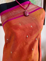 PARISHI- RUST BROWN PAITHANI WITH ZARI PEACOCK AANCHAL