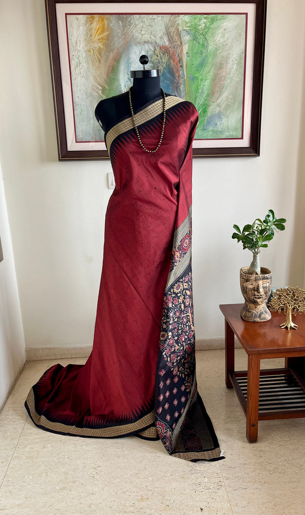 CHARITA – MAROON SAMBALPURI SILK WITH FLORAL TREE AANCHAL