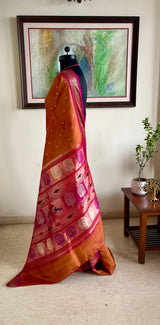 PARISHI- RUST BROWN PAITHANI WITH ZARI PEACOCK AANCHAL