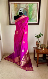 DEVYANI- RANI PINK BANARASI SAREE WITH GOLD PAAN MOTIFS