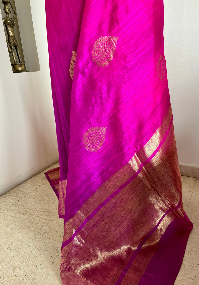 DEVYANI- RANI PINK BANARASI SAREE WITH GOLD PAAN MOTIFS